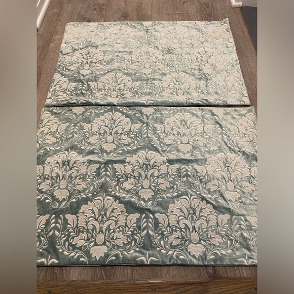 SOLD- Frontgate Standard Pillow Shams 20x26 Green Velvet Embroidered Floral - Picture 2 of 14